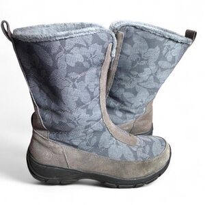 LANDS END All Weather Slip On Zip Boots SIZE 9B Gray Suede & Canvas Mid-Calf